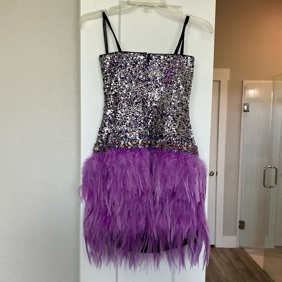 Sequin and Feather Strapless Dress - Picture 8 of 9